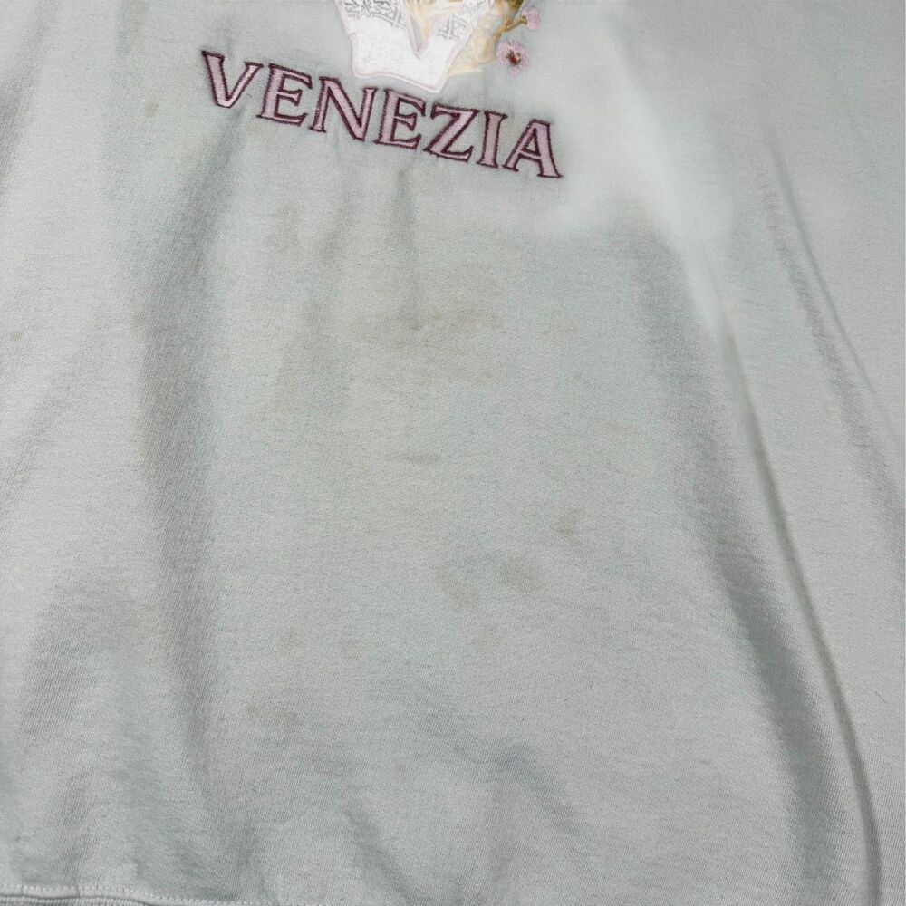 Vintage Venezia Floral Embroidered Sweatshirt XXL 90s Oversized Grandpacore Gray - Picture 6 of 8